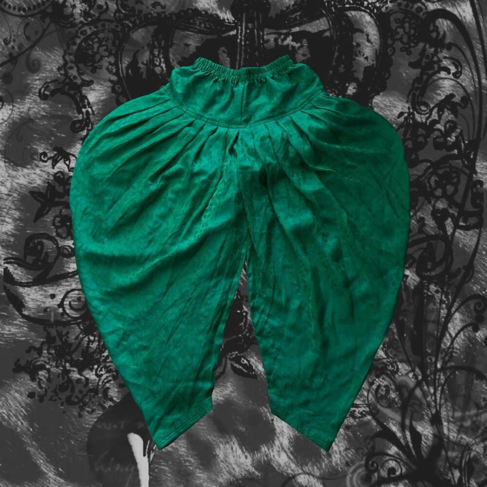 teal green tonal jacquard abstract floral print harem balloon pants